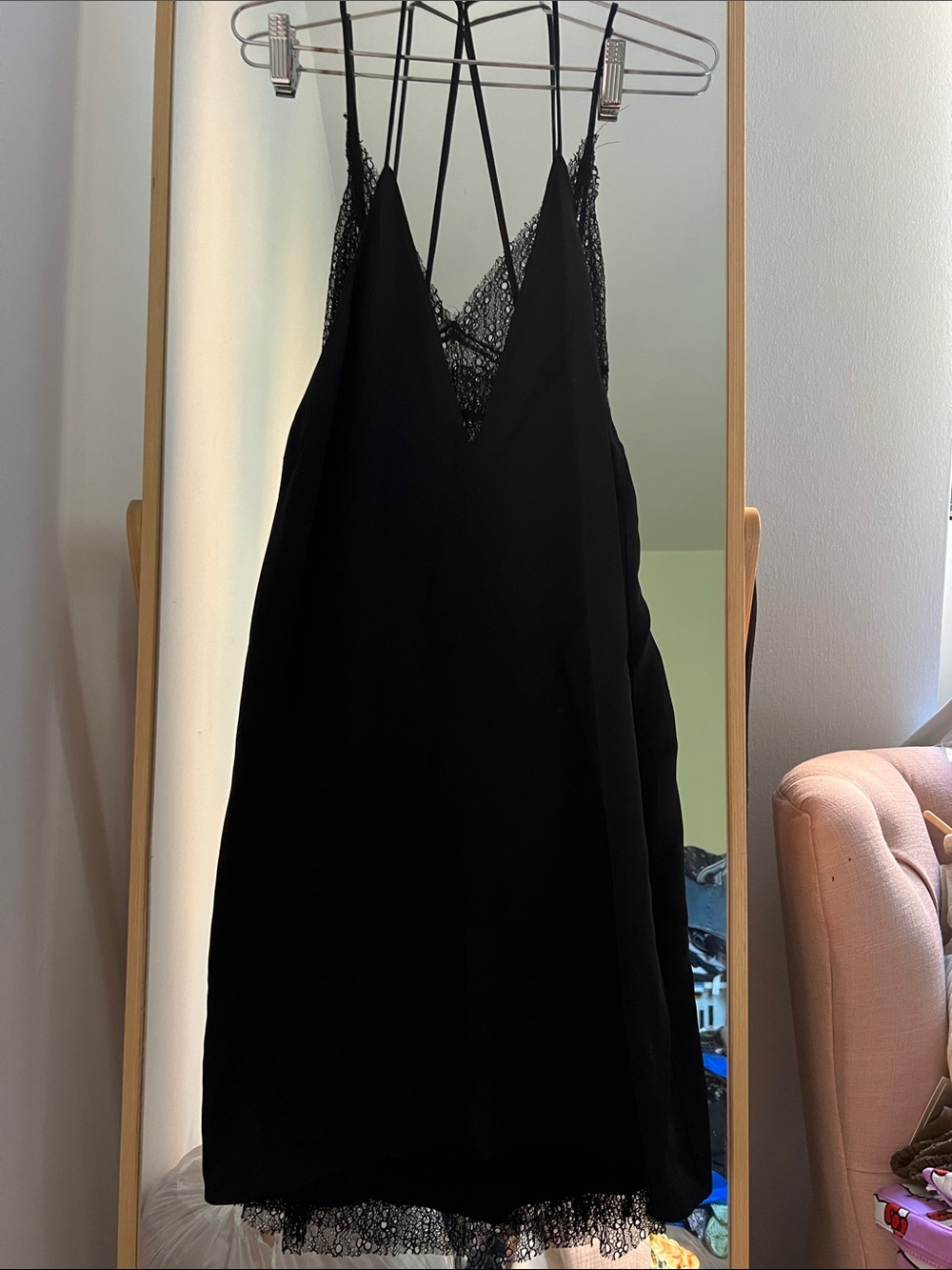 Black Lace Trim Slip Dress
